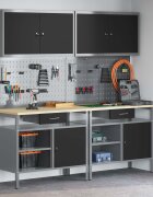 vidaXL Комплект работна маса 8 бр. Черен и Сив