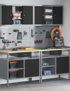 vidaXL Комплект работна маса 8 бр. Червен и сив