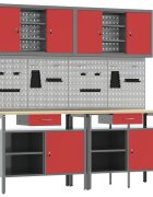 vidaXL Комплект работна маса 8 бр. Червен и сив