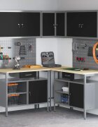 vidaXL Комплект работни шкафове с чекмедже с рафт 10 бр. Черен и Сив