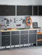 vidaXL Комплект работни шкафове с чекмедже с рафт 12 бр. Черен и Сив