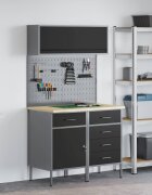 vidaXL Комплект работни шкафове с чекмедже с рафт 5 бр. Черно