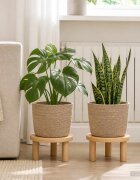 vidaXL Комплект саксии за растения 2 бр. Натурално Ø 28 x 28 см