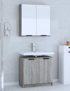 vidaXL Комплект шкаф за баня от 2 части сив сонома инженерно дърво