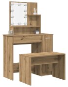 vidaXL Комплект тоалетка с LED Artisan Oak Engineered Wood