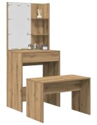 vidaXL Комплект тоалетка с LED Artisan Oak Engineered Wood