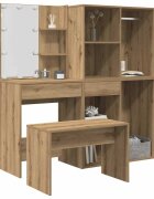 vidaXL Комплект тоалетка с LED Artisan Oak Engineered Wood