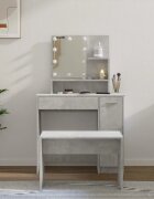 vidaXL Комплект тоалетка с LED бетонно сива инженерно дърво