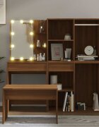 vidaXL Комплект тоалетка с LED кафяв дъб инженерно дърво