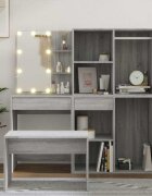 vidaXL Комплект тоалетка с LED сив сонома инженерно дърво