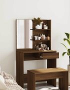 vidaXL Комплект тоалетка с огледало Кафяв дъб 745x40x141 см