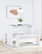 vidaXL Комплект трапезна маса и пейки 3 части бял инженерно дърво