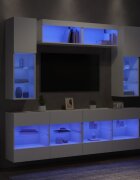 vidaXL Комплект ТВ стенни шкафове 6 части с LED светлини бели