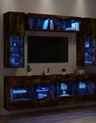 vidaXL Комплект ТВ стенни шкафове 6 части с LED светлини опушен дъб