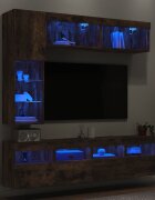 vidaXL Комплект ТВ стенни шкафове 7 части с LED светлини опушен дъб