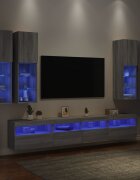 vidaXL Комплект ТВ стенни шкафове 7 части с LED светлини сив сонома