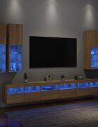 vidaXL Комплект ТВ стенни шкафове 7 части с LED светлини сонома дъб