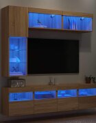 vidaXL Комплект ТВ стенни шкафове 7 части с LED светлини сонома дъб