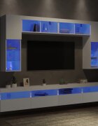vidaXL Комплект ТВ стенни шкафове 8 части с LED светлини бели