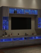 vidaXL Комплект ТВ стенни шкафове 8 части с LED светлини сив сонома