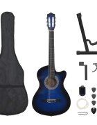 vidaXL Комплект уестърн класическа китара 12 части 6 струни синя 38"