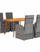 vidaXL Комплект за хранене в градината 5 бр. Сив полиратан