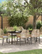 vidaXL Комплект за хранене в градината 7 бр. Кафяво полиратан