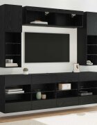 vidaXL Комплект за стена на телевизор с LED 6 pcs Черен Дъб