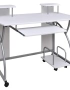 vidaXL Компютърно бюро бяло 110x52x885 см инженерно дърво