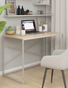 vidaXL Компютърно бюро бяло и дъб 110x60x70 см инженерно дърво