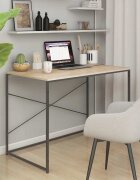 vidaXL Компютърно бюро черно и дъб 110x60x70 см инженерно дърво