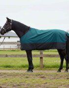 vidaXL Конско одеяло Тъмен зелен и черен 85 cm Полиестер