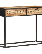 vidaXL Конзолна маса 100x35x75 cм грубо мангово дърво и тръстика