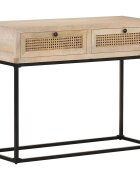 vidaXL Конзолна маса 100x35x76 см манго масив и тръстика