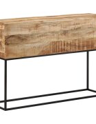 vidaXL Конзолна маса 110x30x75 cм мангово грубо дърво масив и желязо