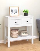 vidaXL Конзолна маса бяла 75x35x75 см борово дърво масив