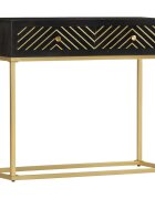 vidaXL Конзолна маса черно и златисто 90x30x75 см мангово дърво масив