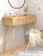 vidaXL Конзолна маса кафява 80x30x75 см бор масив и естествен ратан