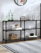vidaXL Конзолна маса с черен стъклен плот 1585x30x81 см стомана