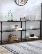 vidaXL Конзолна маса с черен стъклен плот 1945x30x81 см стомана