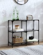vidaXL Конзолна маса с черен стъклен плот 98x30x81 см стомана