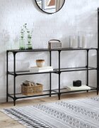 vidaXL Конзолна маса с прозрачен стъклен плот 1585x30x81 см стомана