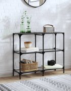 vidaXL Конзолна маса с прозрачен стъклен плот 98x30x81 см стомана