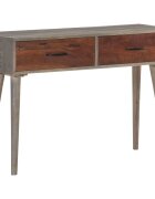 vidaXL Конзолна маса сива 110x35x75 cм грубо мангово дърво масив