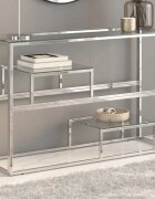 vidaXL Конзолна маса сребриста неръждаема стомана и закалено стъкло