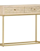 vidaXL Конзолна маса златиста 90x30x75 см мангово дърво масив