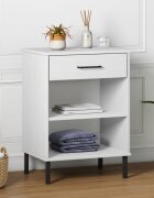 vidaXL Конзолно шкафче с метални крака бяло бор масив OSLO