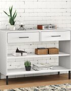 vidaXL Конзолно шкафче с метални крака бяло бор масив OSLO