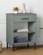 vidaXL Конзолно шкафче с метални крака сива бор масив OSLO