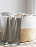 vidaXL Кош за пране бежово и бяло Ø55x36 см памук
